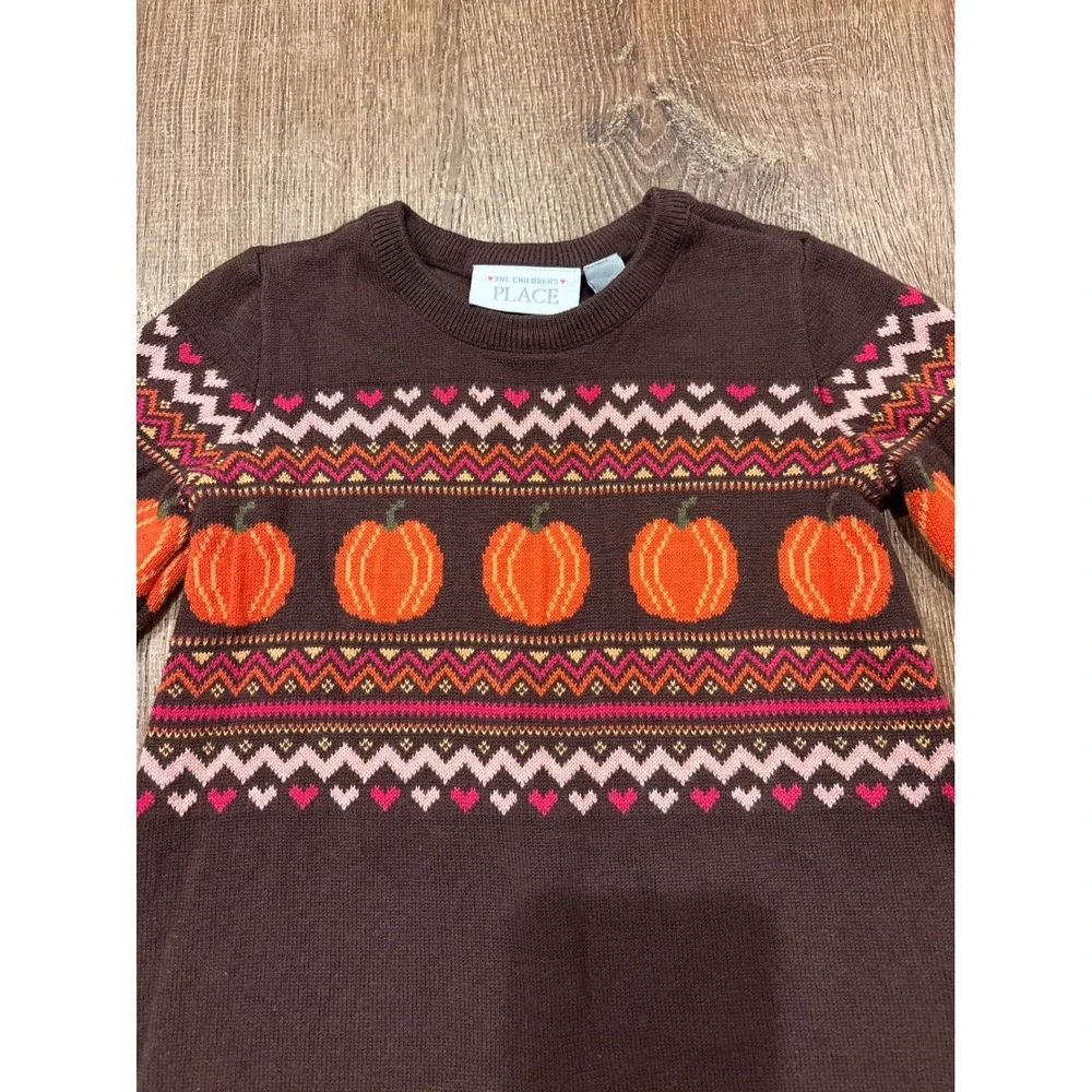 The Childrens Place Girls 4T Brown Pumpkin Fair Isle Sweater Dress Fall Knit